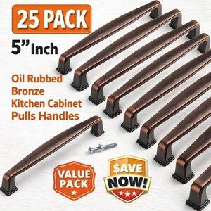 25 Pack 5" Inch Oil Rubbed Bronze Kitchen Cabinet Pulls Handles